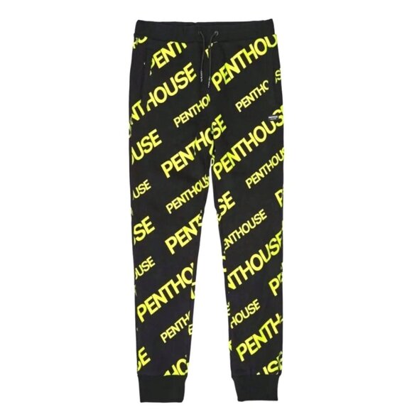 Reason Penthouse Jogger Pants XL Black Neon Yellow 100% Cotton Pockets - Picture 1 of 5